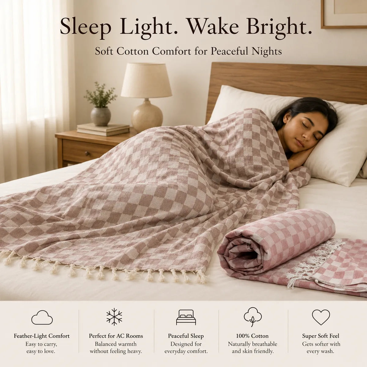 Pack of 2 3D Multicolor Cotton Queen Size Bhagalpuri Dull AC Blanket | 90*50 In
