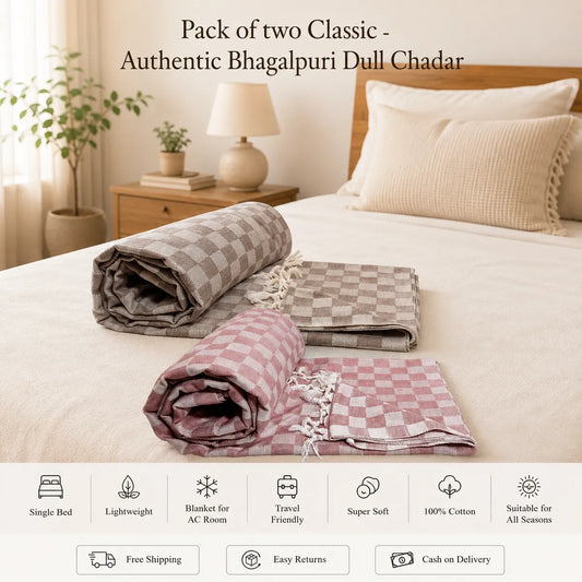 Pack of 2 3D Multicolor Cotton Queen Size Bhagalpuri Dull AC Blanket | 90*50 In