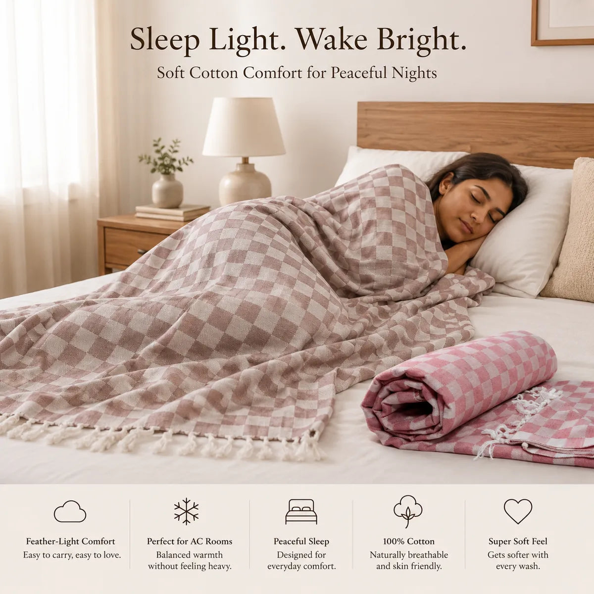 Pack of 2 Multicolour Cotton Queen Size Bhagalpuri Dull AC Blanket | 90*50 In