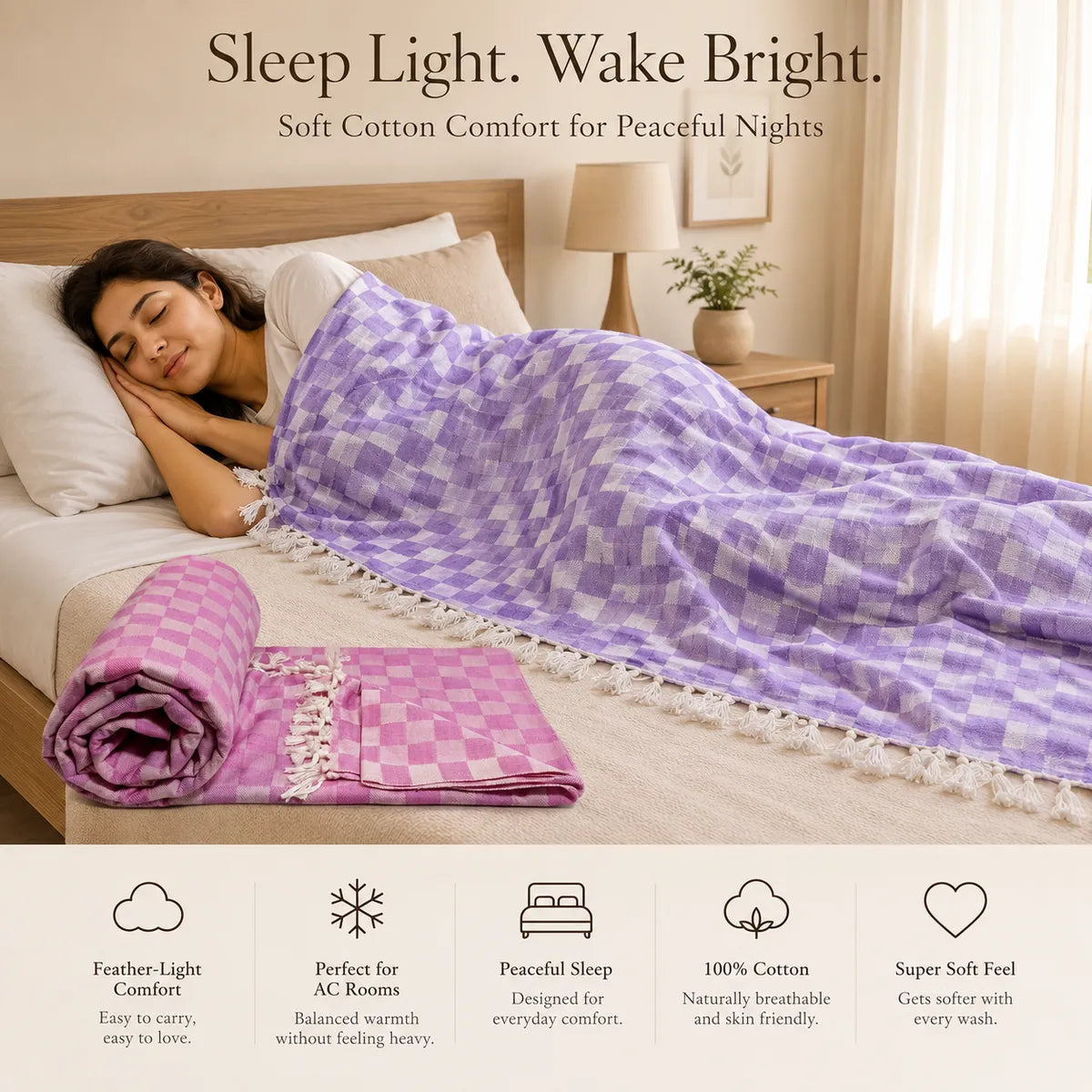 Pack of 2 3D Multicolor Cotton Queen Size Bhagalpuri Dull AC Blanket | 90*50 In